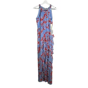 Eliza J Sleeveless Halter Neck Ruffle Thigh High Slit Floral Print Maxi dress