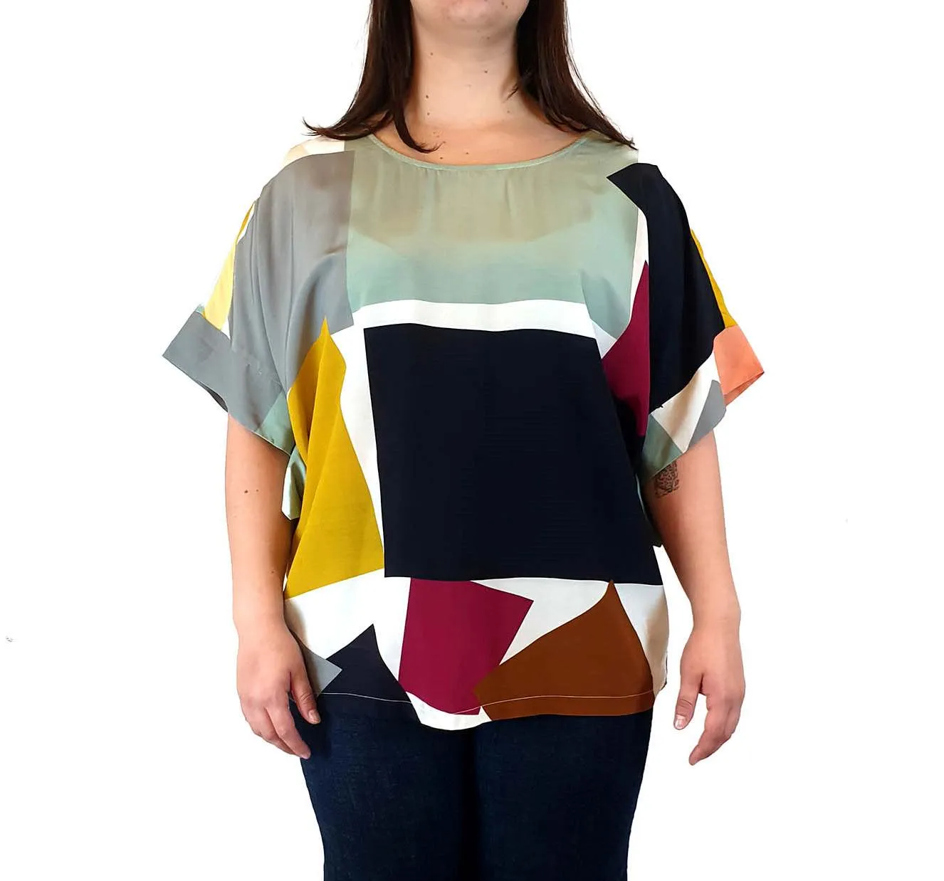 Elk colourful block print top size 16