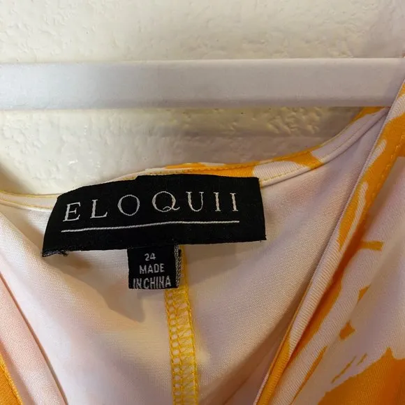 ELOQUII Floral Print Dolman Sleeve Maxi Dress Slit Leg Yellow White 24