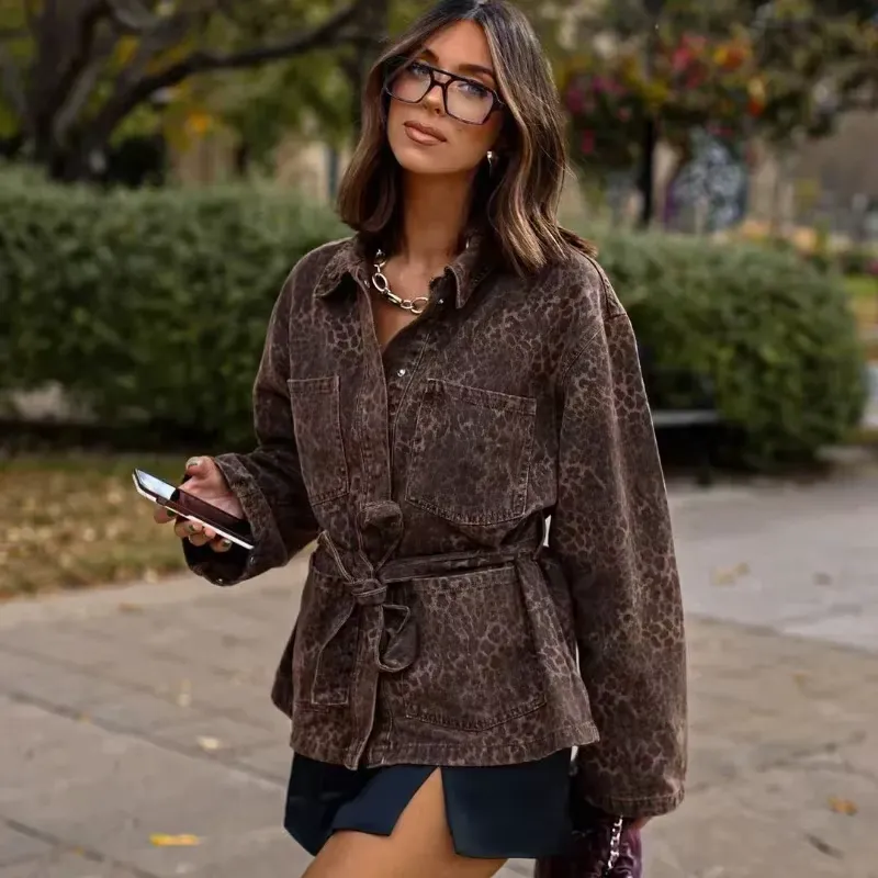 Elsie - Denim leopard print jacket