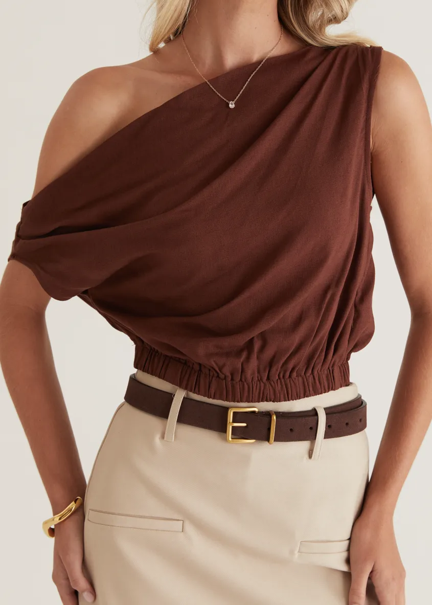 Emiko One Shoulder Crop - Chocolate