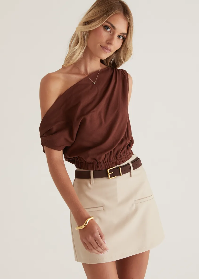 Emiko One Shoulder Crop - Chocolate