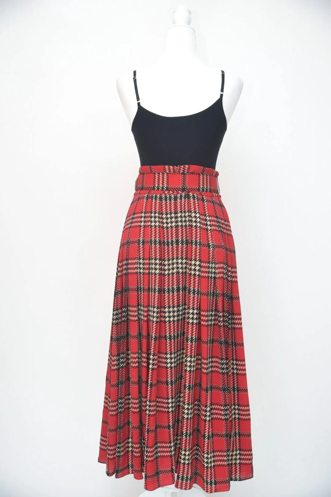 Emilia Wickstead Ankle Length Red Plaid Pleated Skirt