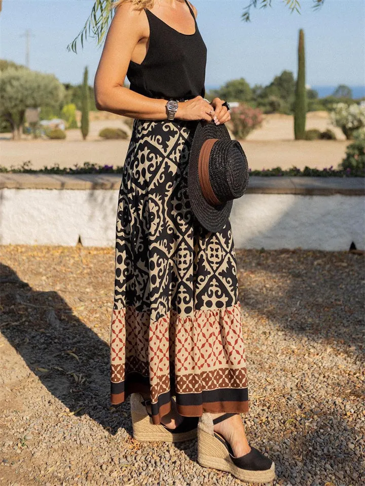 Ethnic Geometric Print Holiday Skirts for Ladies
