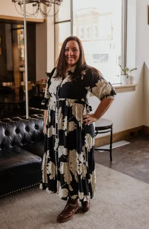 EVA REG/CURVY FLORAL COLLARED MIDI DRESS