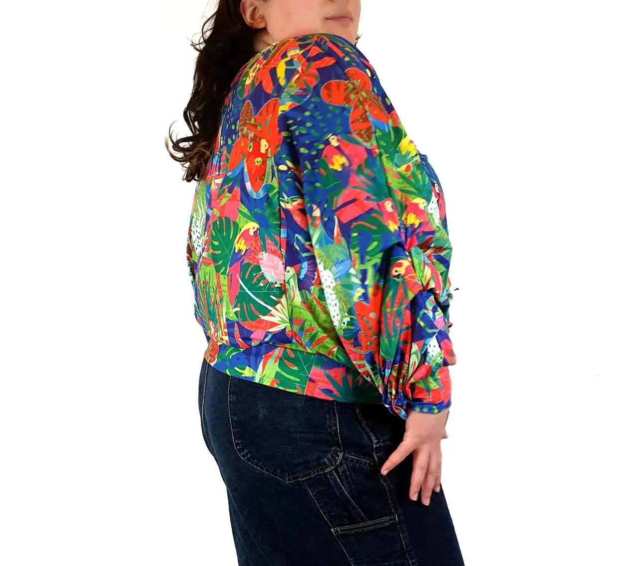 Exotica colourful forest inspired print long sleeve top size XXL