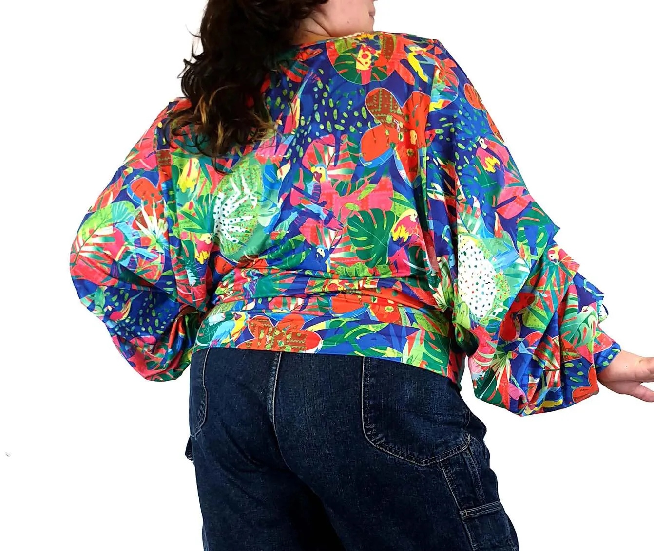 Exotica colourful forest inspired print long sleeve top size XXL