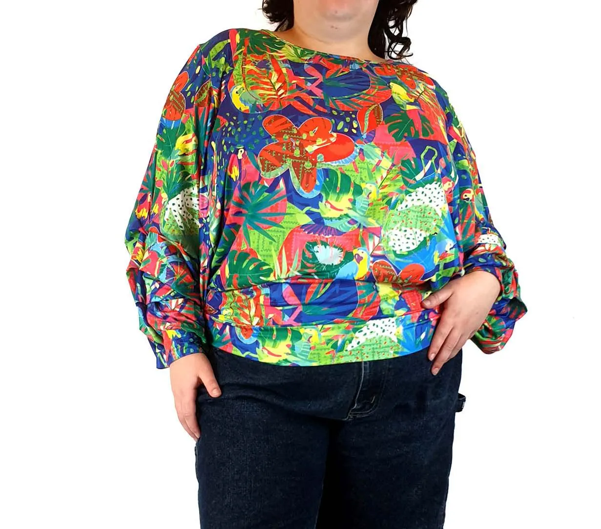 Exotica colourful forest inspired print long sleeve top size XXL