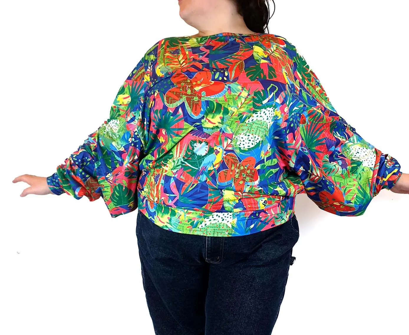 Exotica colourful forest inspired print long sleeve top size XXL