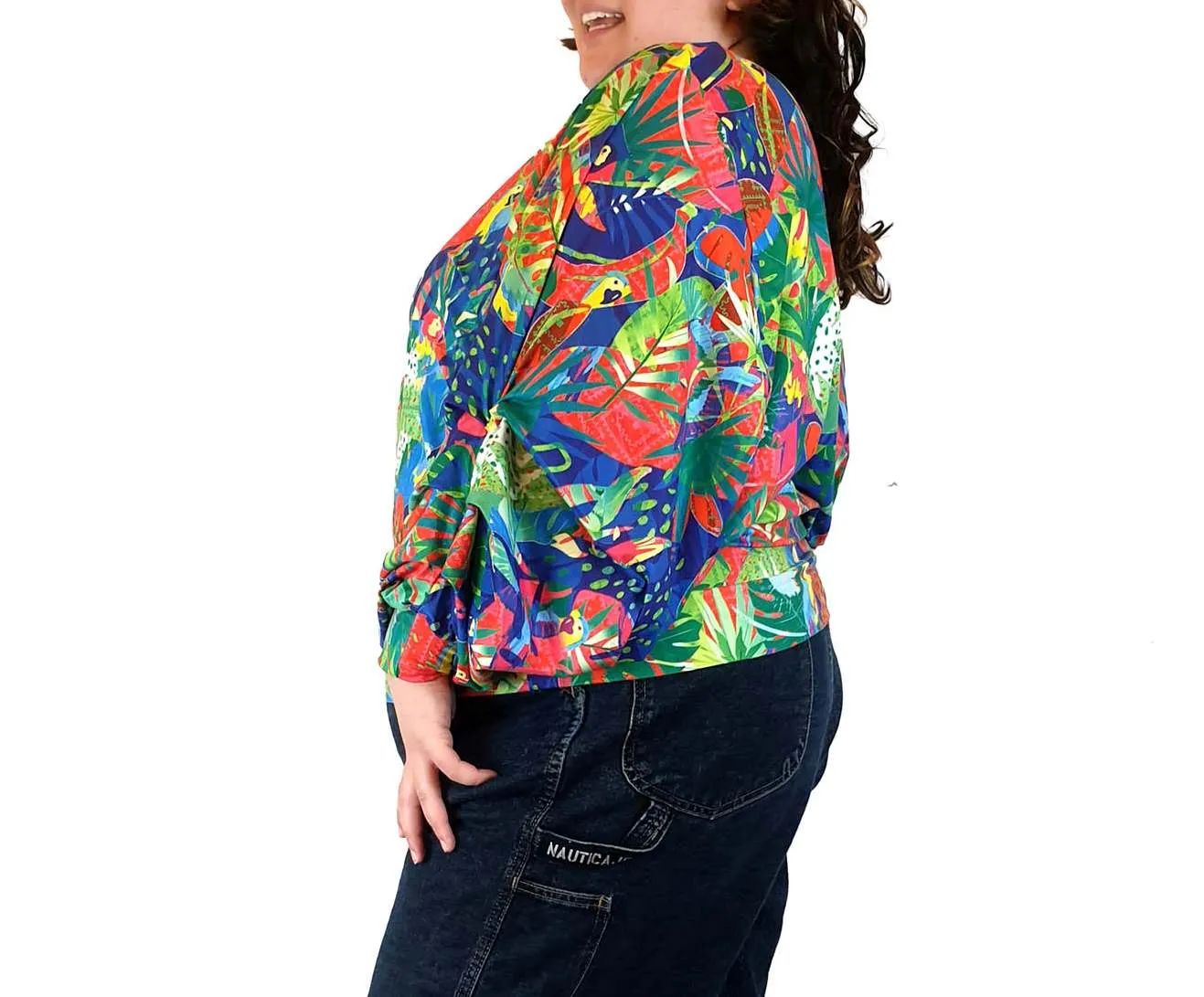 Exotica colourful forest inspired print long sleeve top size XXL