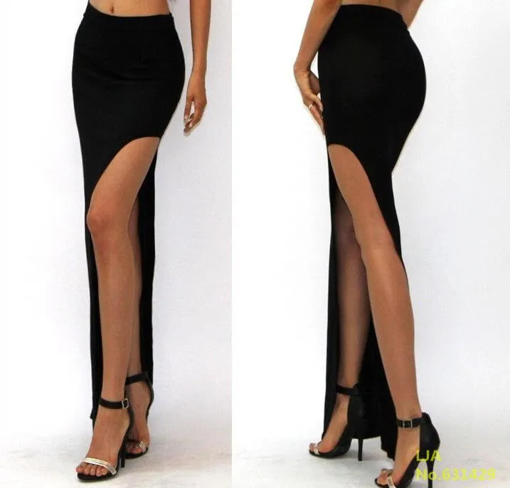 Fashion Charming Sexy Women Lady Long Skirts Open Side Split Skirt Long Maxi Skirt Black