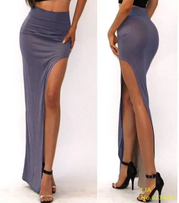 Fashion Charming Sexy Women Lady Long Skirts Open Side Split Skirt Long Maxi Skirt Black
