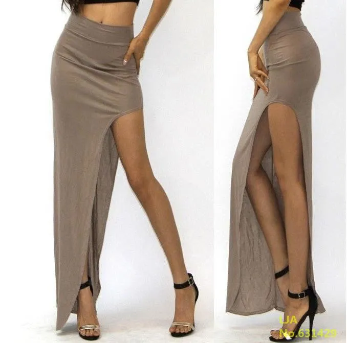 Fashion Charming Sexy Women Lady Long Skirts Open Side Split Skirt Long Maxi Skirt Black