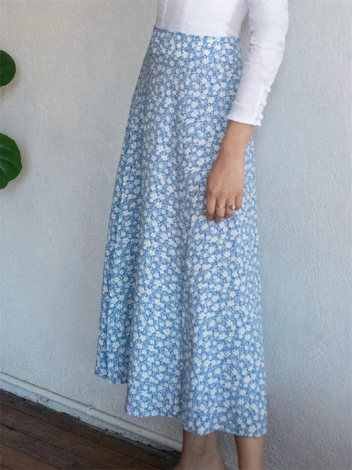 Fashion Leopard Flower Print High Waist A-Line Skirt
