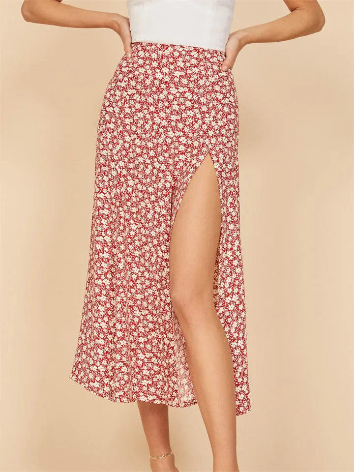 Fashion Leopard Flower Print High Waist A-Line Skirt