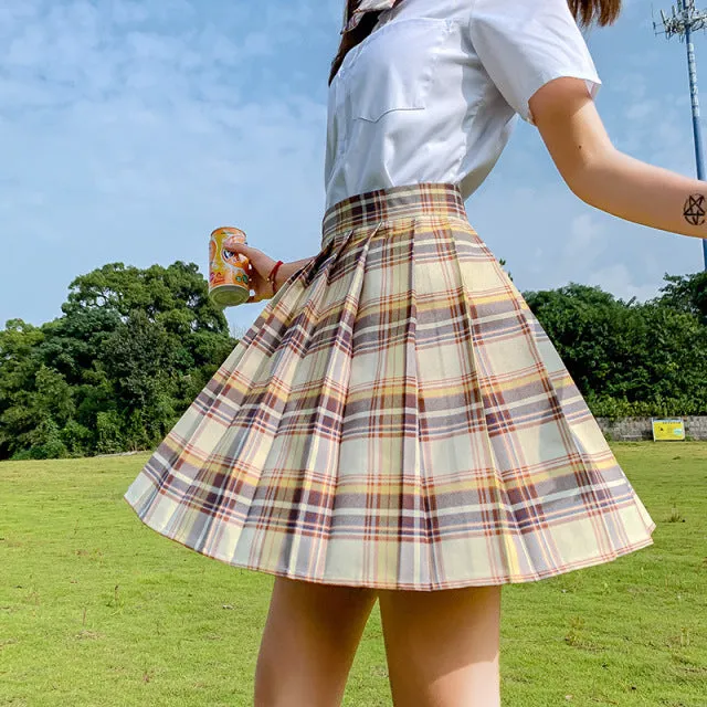 Fashion Summer Women Skirts Japan Style School Pleated Skirts for Girls High Waist Plaid Mini Skirts Women