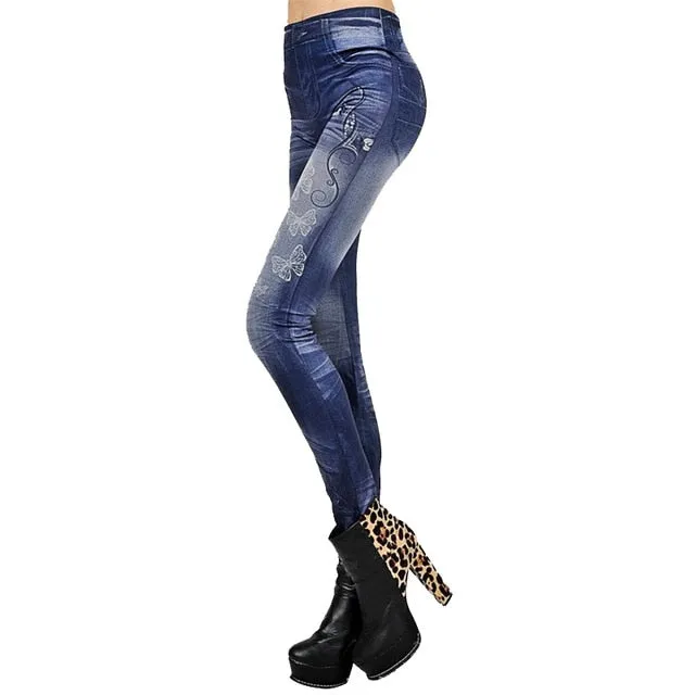 Faux Denim Jeans Leggings Pants