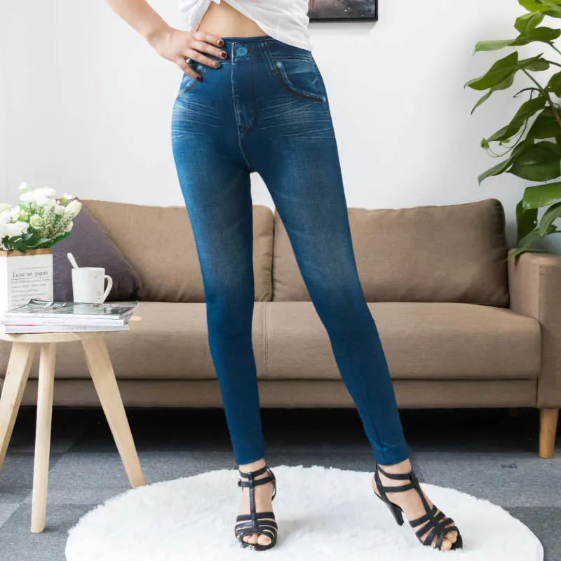 Faux Denim Jeans Leggings Pants