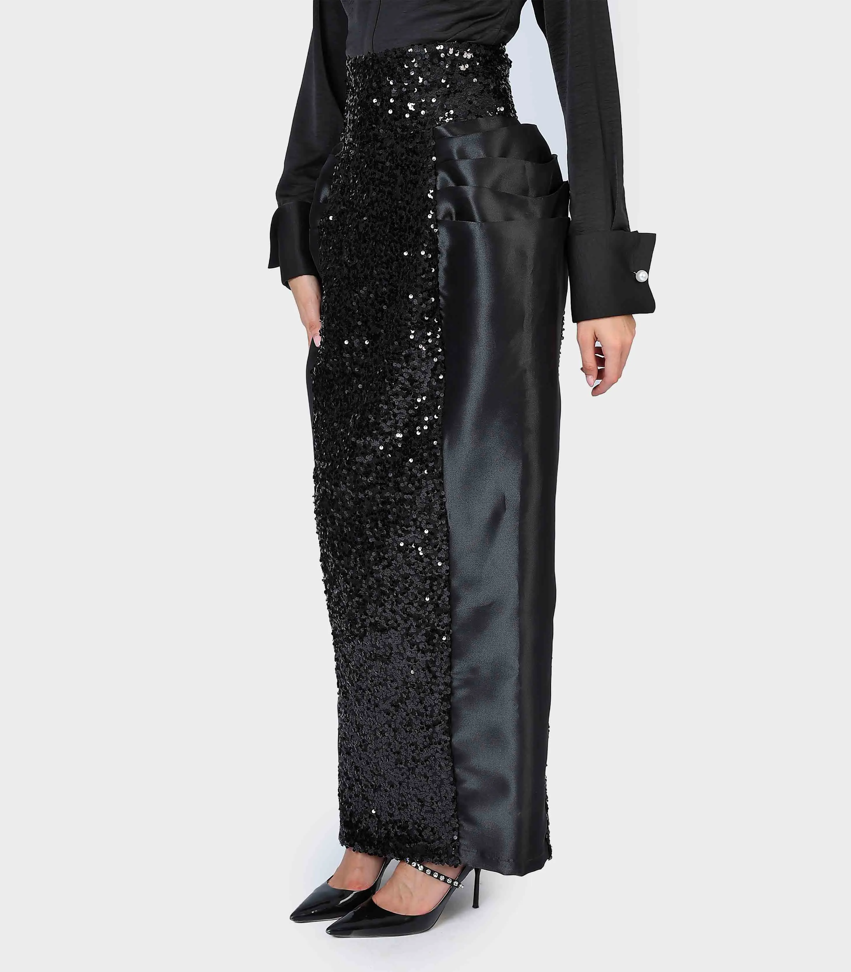 Fazzali - High Waisted Maxi Pencil Skirt With Puffy Sides