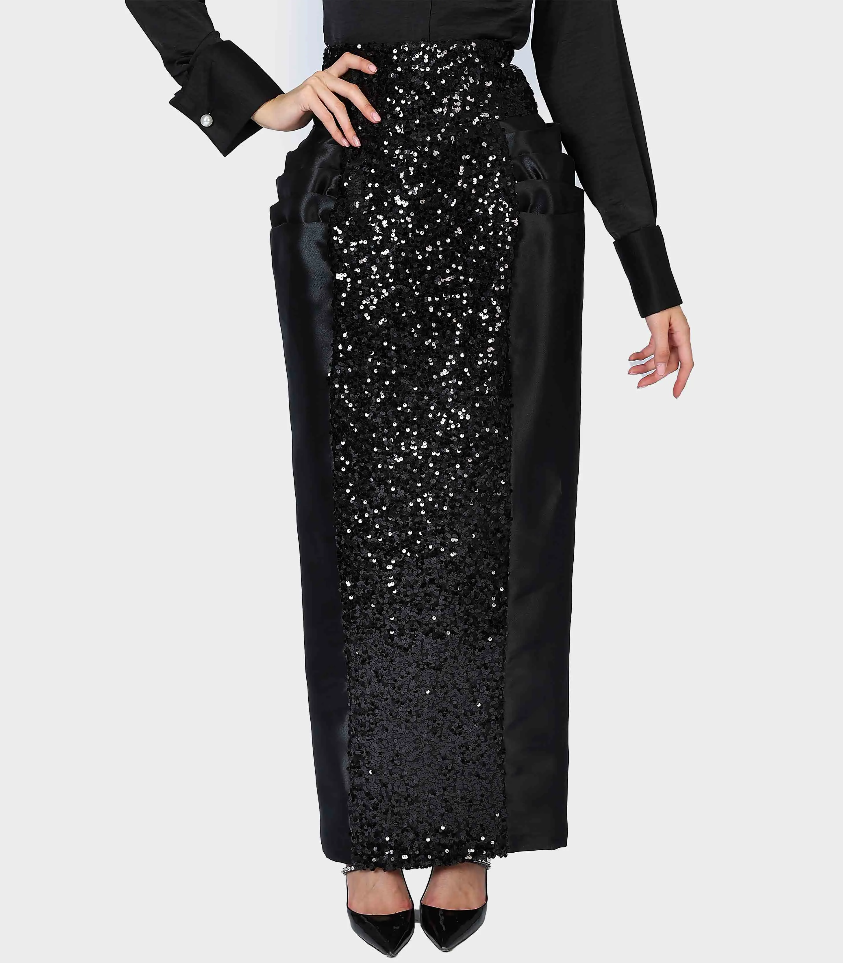 Fazzali - High Waisted Maxi Pencil Skirt With Puffy Sides