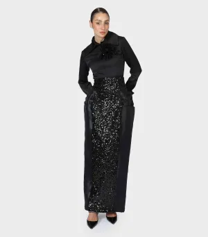 Fazzali - High Waisted Maxi Pencil Skirt With Puffy Sides