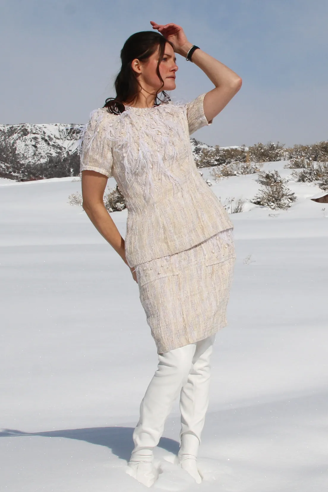 Feather and Pearl Skirt with Pockets