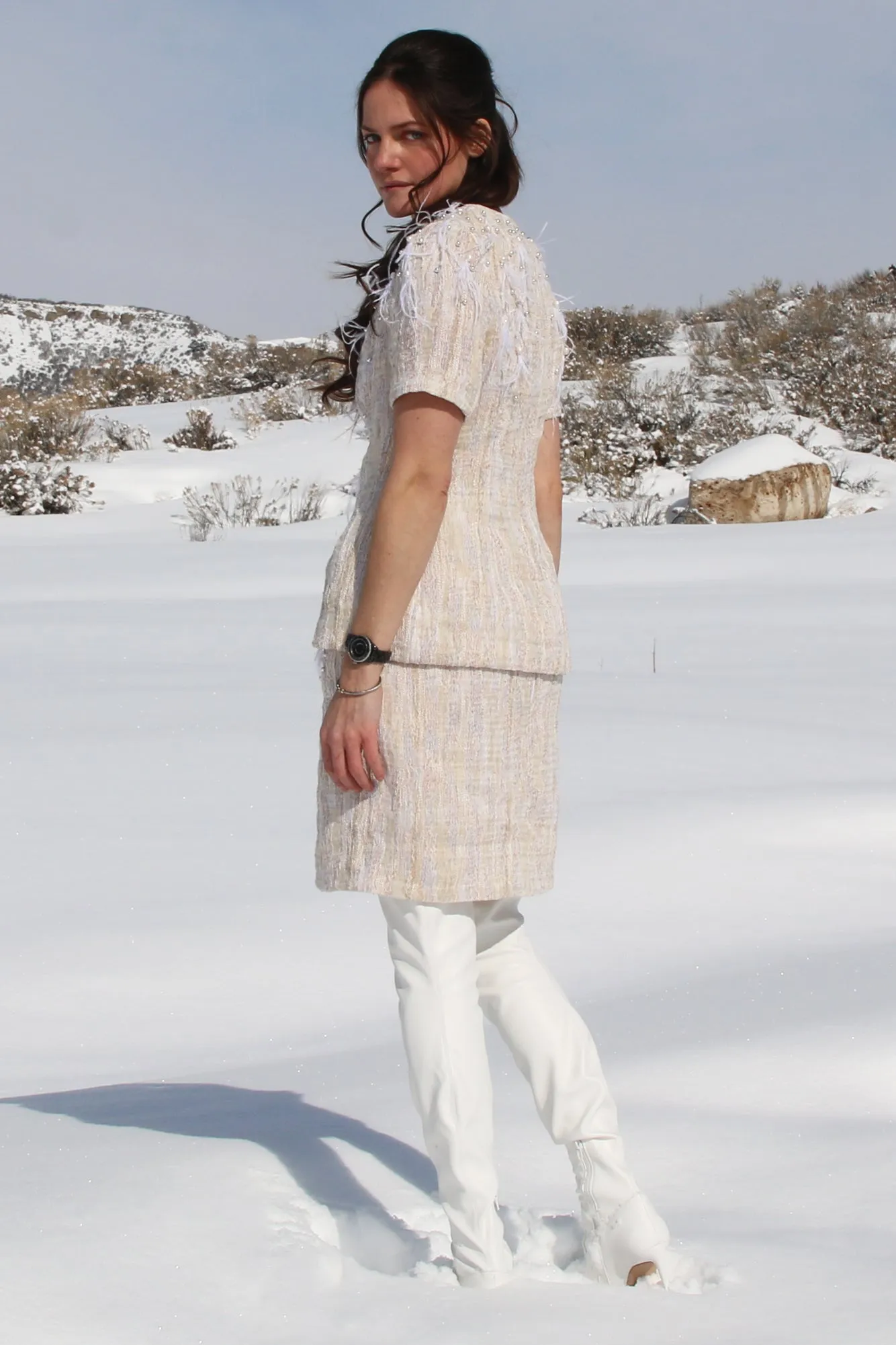 Feather and Pearl Skirt with Pockets