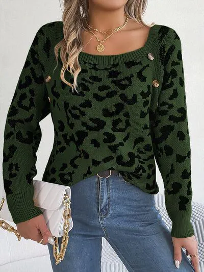 Fierce Chic Leopard Square Neck Sweater