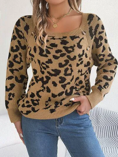 Fierce Chic Leopard Square Neck Sweater