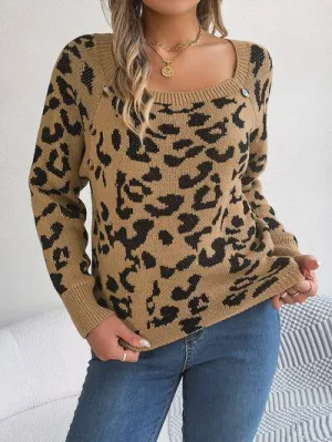 Fierce Chic Leopard Square Neck Sweater
