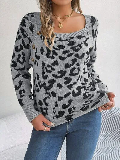 Fierce Chic Leopard Square Neck Sweater
