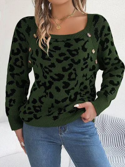 Fierce Chic Leopard Square Neck Sweater