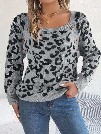 Fierce Chic Leopard Square Neck Sweater