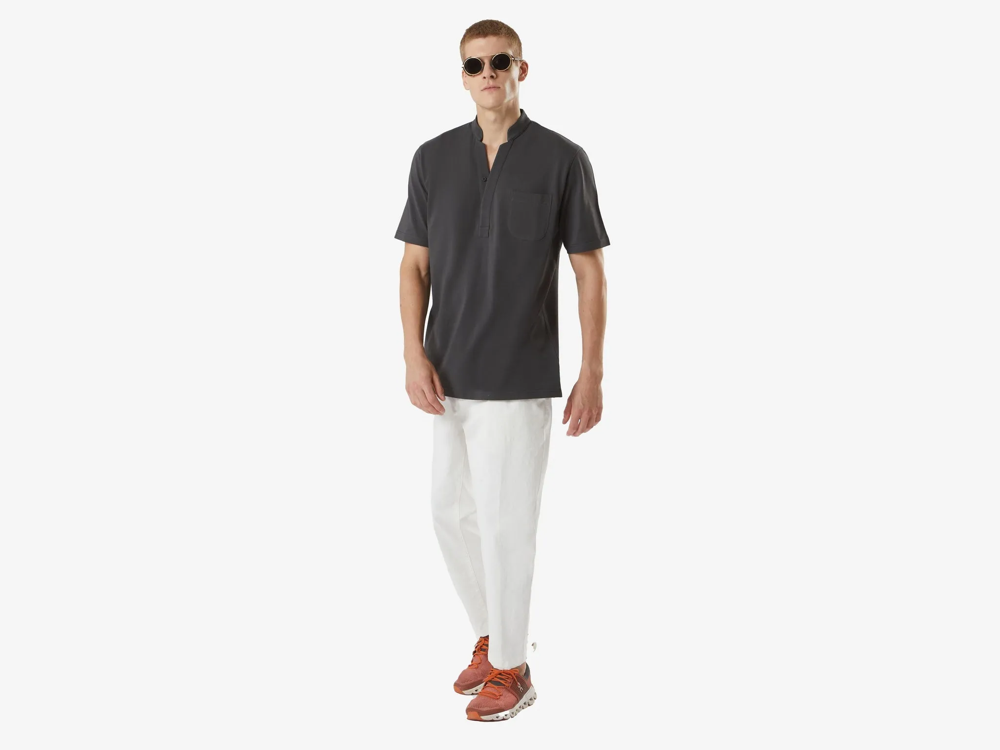 Fish Tail Short Cotton Shirt - Graphite