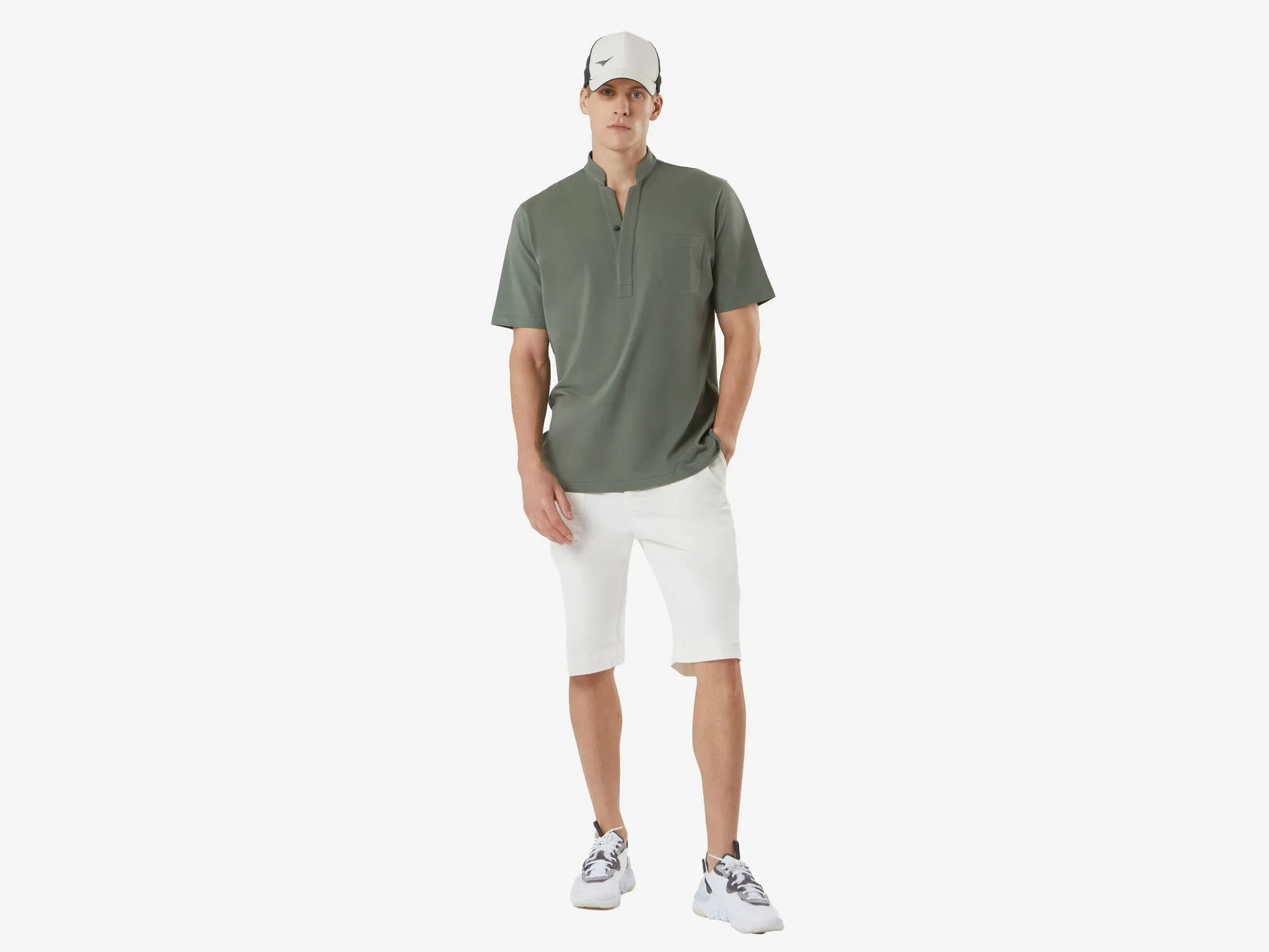 Fish Tail Short Cotton Shirt - Sage Green