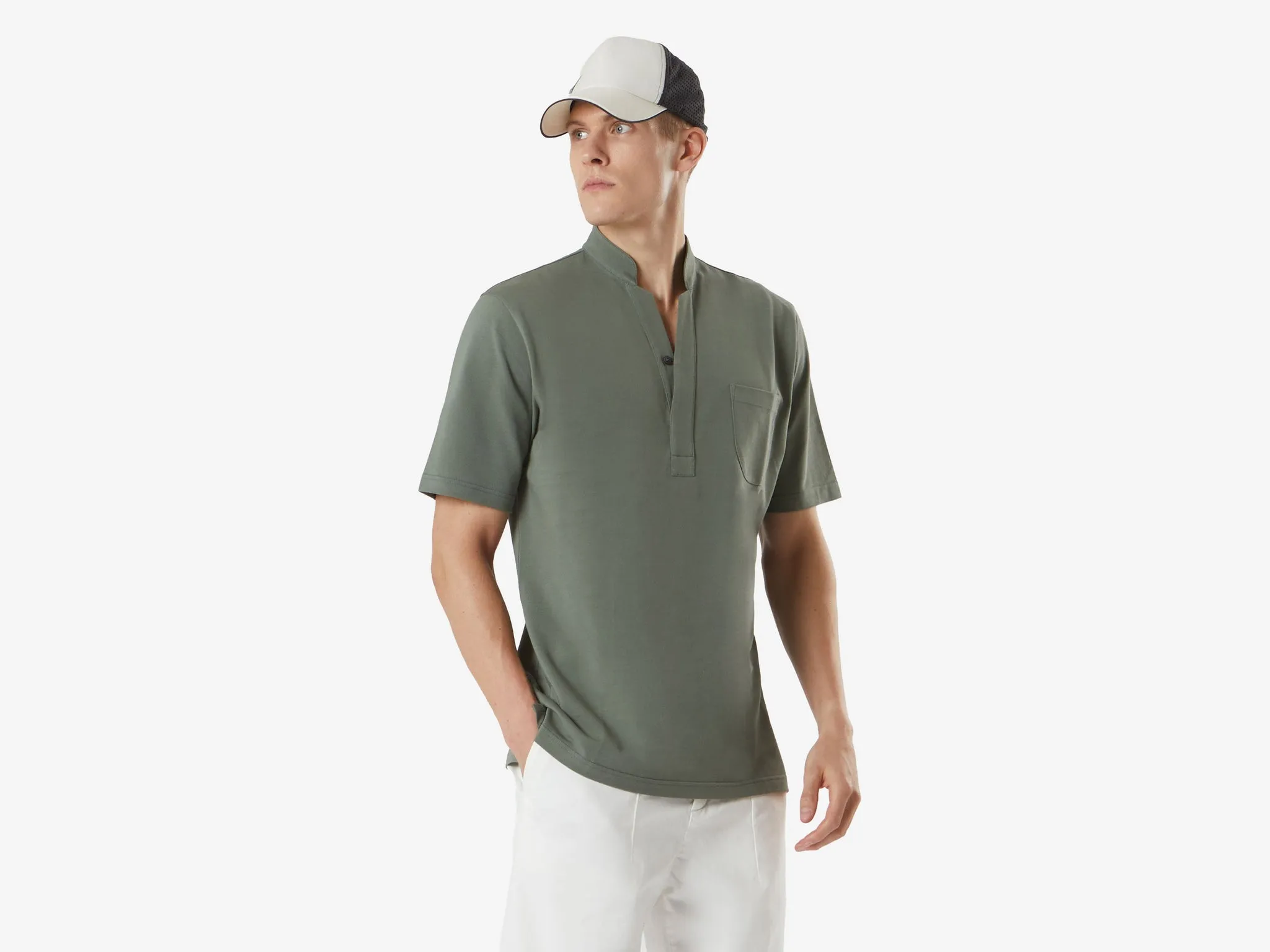 Fish Tail Short Cotton Shirt - Sage Green