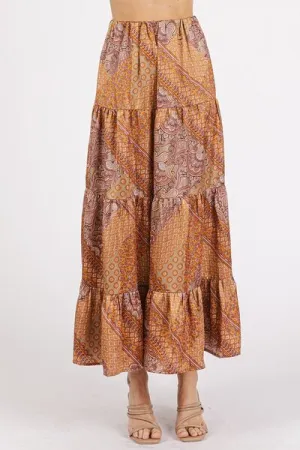 Flair For Skirts Hazelnut Paisley Patchwork Satin Skirt