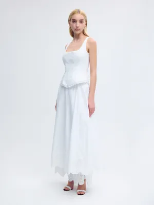 Flared Broderie Midi Skirt in White