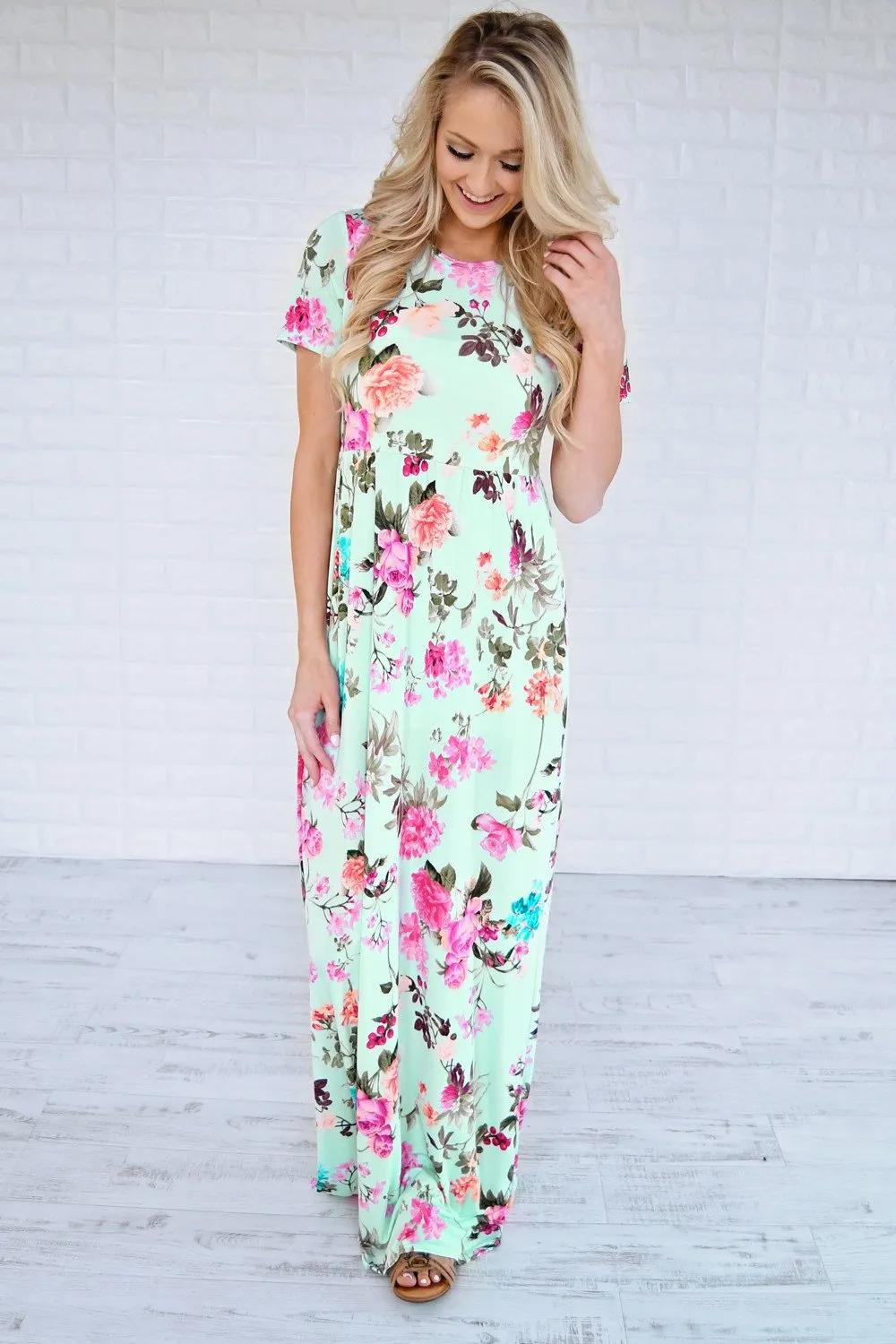 Floral Bell Mint Maxi Dress