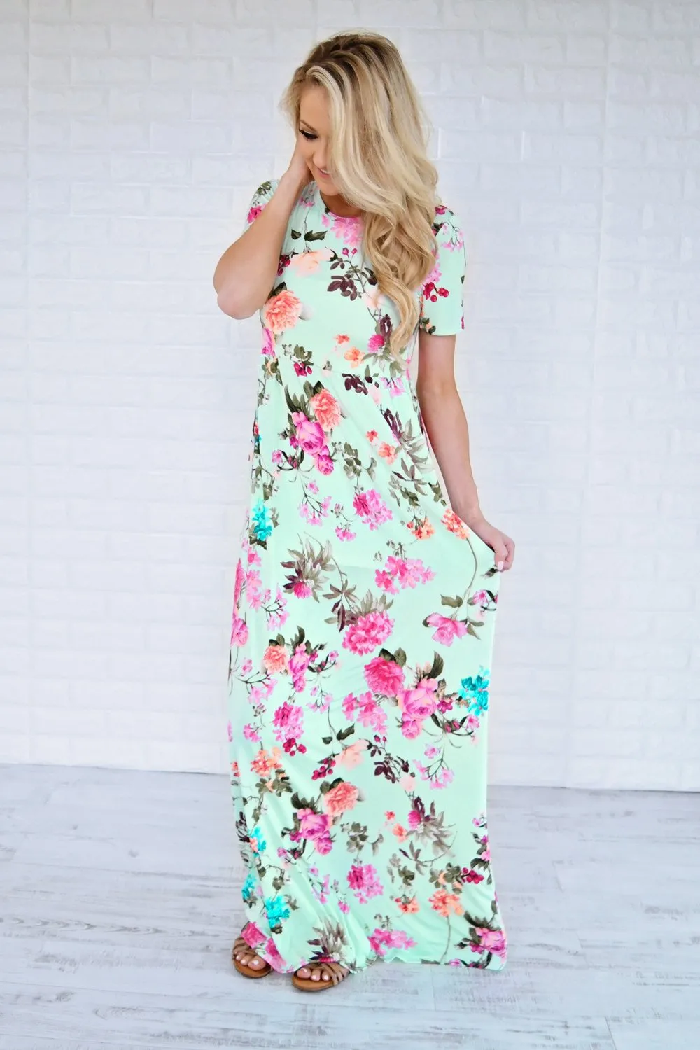 Floral Bell Mint Maxi Dress