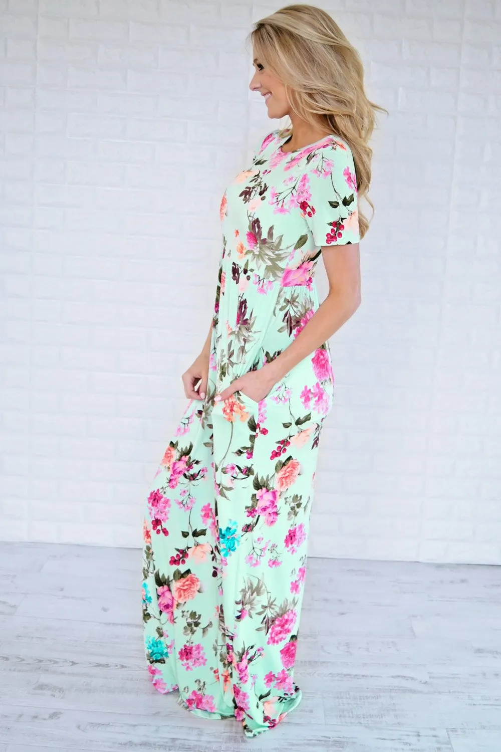 Floral Bell Mint Maxi Dress