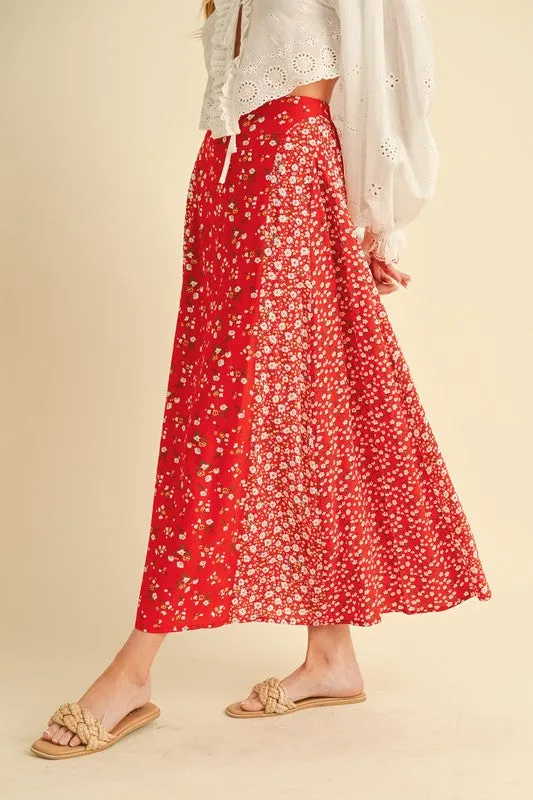 Floral Elastic Waist Maxi Skirt