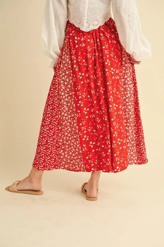 Floral Elastic Waist Maxi Skirt