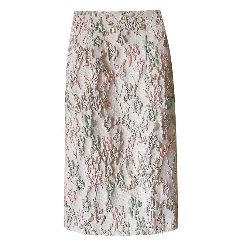 Floral Embroidered High-Waisted Pencil Skirt