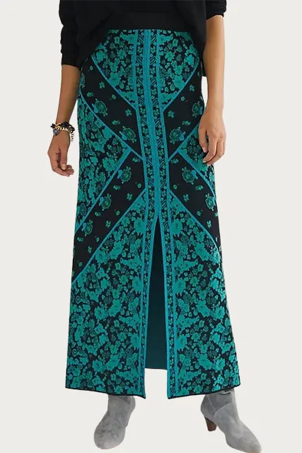 FLORAL KNIT MIDI SKIRT