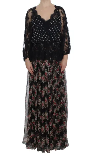 Floral Lace Silk Long Maxi Dress