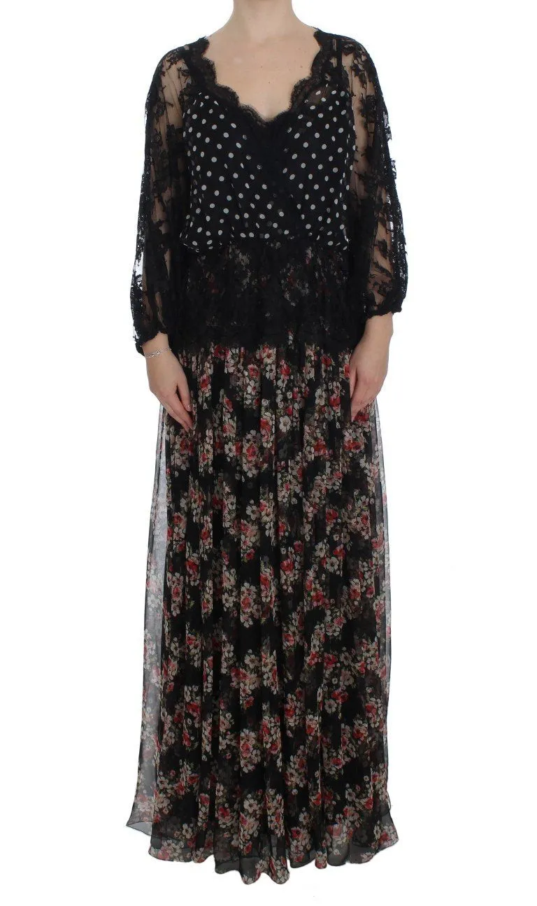 Floral Lace Silk Long Maxi Dress