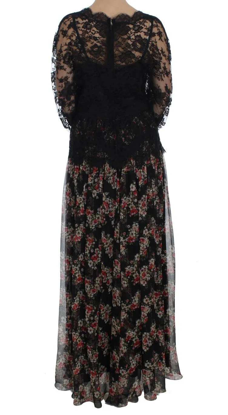 Floral Lace Silk Long Maxi Dress