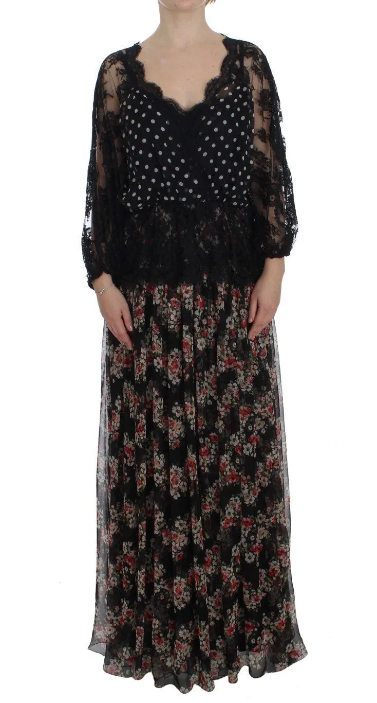 Floral Lace Silk Long Maxi Dress