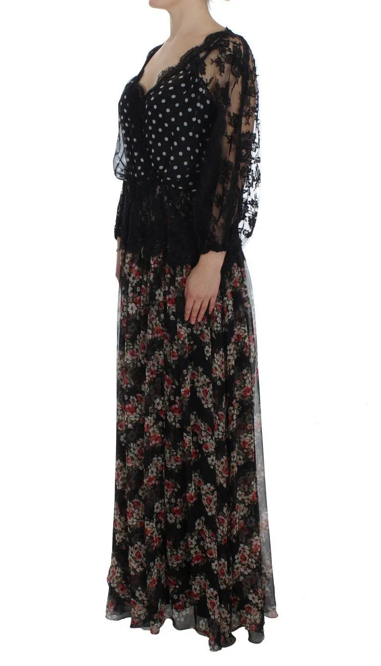 Floral Lace Silk Long Maxi Dress
